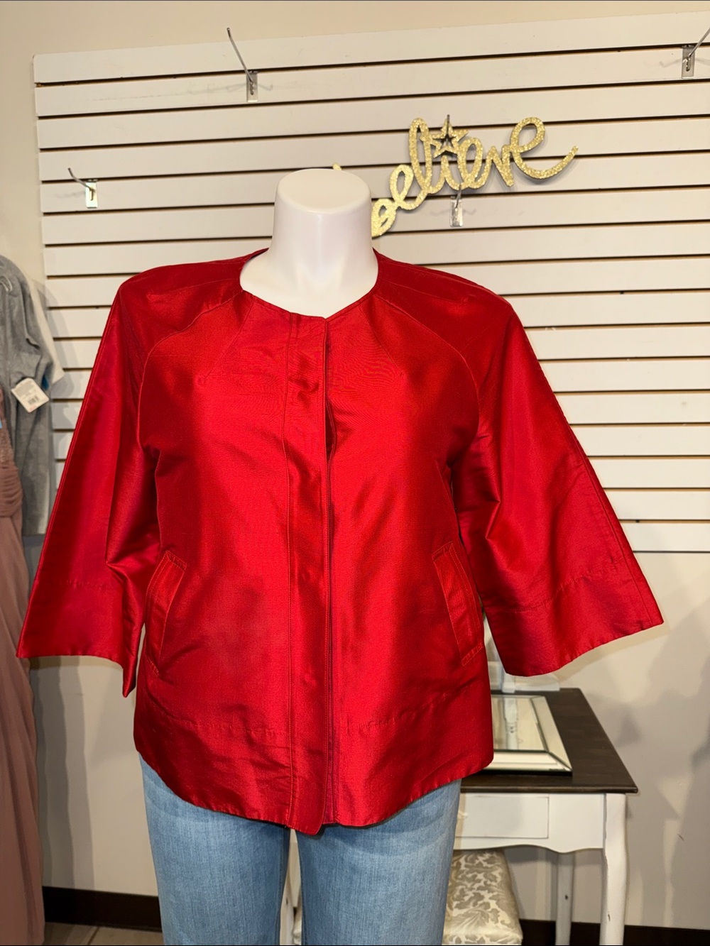 Talbots Red Women's Silk Hidden Snap Front Jacket